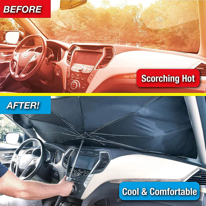 Car Windshield Sun Shade – Foldable UV & Heat Protection  واقي شمس زجاج السيارة الأمامي – قابل للطي للحماية من الأشعة فوق البنفسجية والحرارة